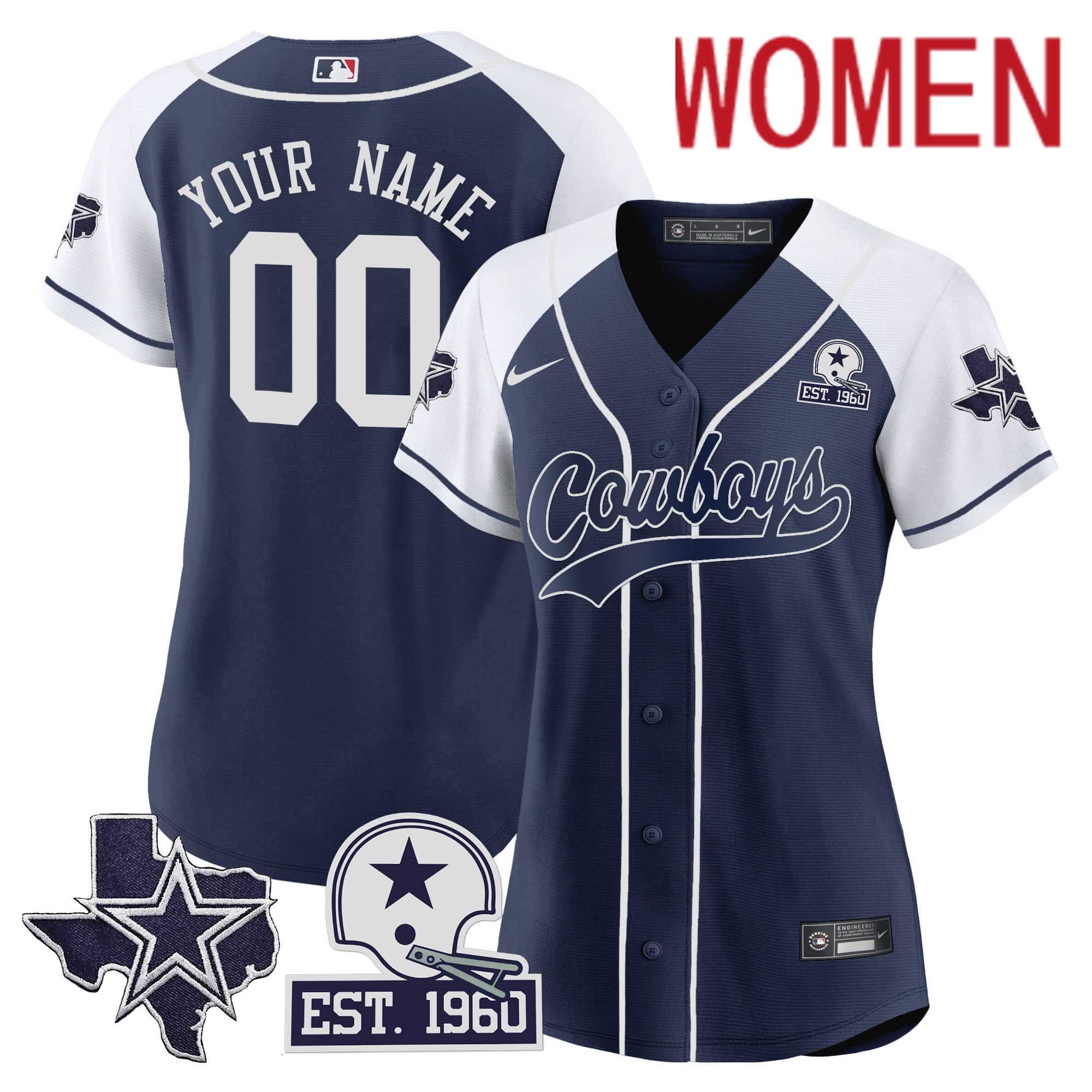 Women Dallas Cowboys Dark blue 2024 Nike Patch Baseball Custom NFL Jersey style 1